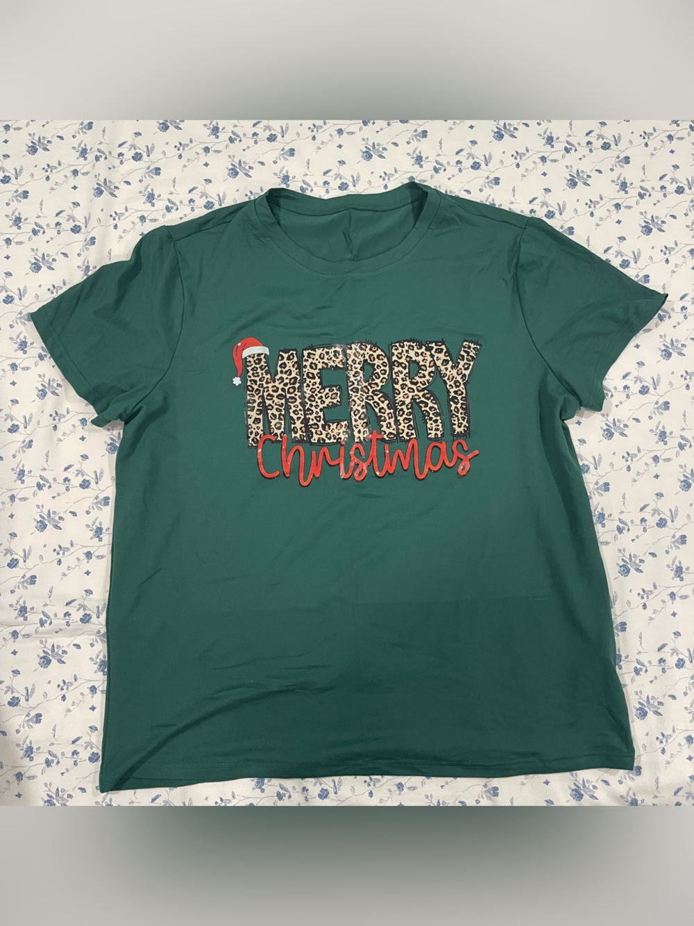Green 'Merry Christmas' Leopard Graphic Tee